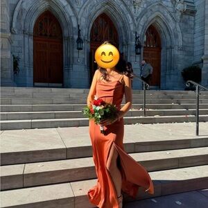 Elegant Rust Orange Evening Gown